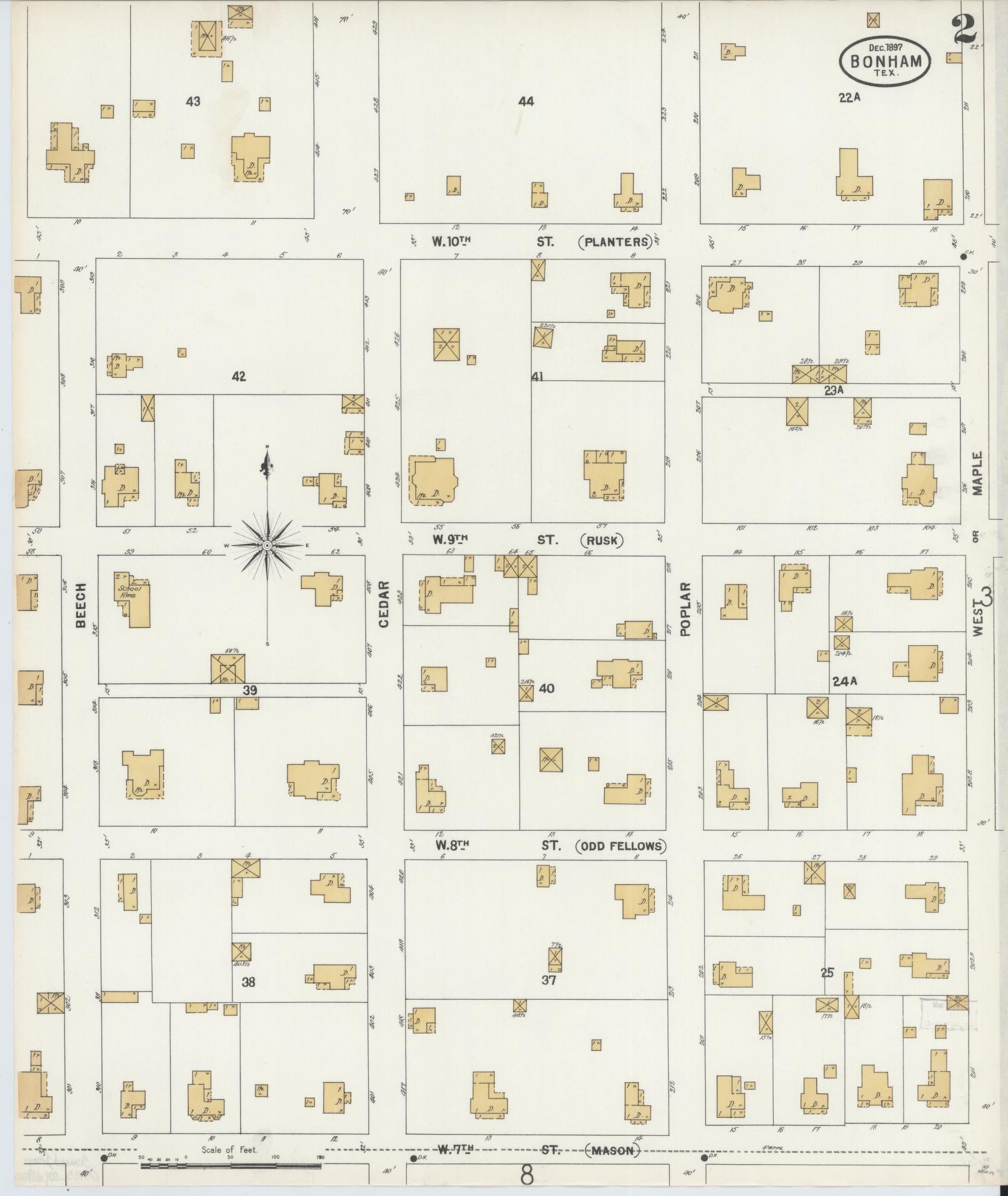 Sanborn Fire Insurance Map from Bonham, Fannin County, Texas (1897), Sheet #0002 - Historic Sanborn Fire Insurance Map Print, vintage old map wall art, antique decor, genealogy gift, Texas Texas map