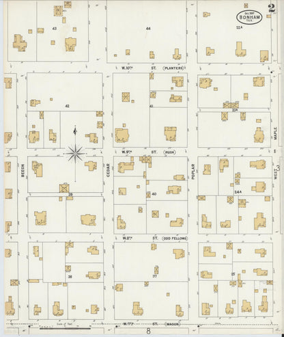Sanborn Fire Insurance Map from Bonham, Fannin County, Texas (1897), Sheet #0002 - Historic Sanborn Fire Insurance Map Print, vintage old map wall art, antique decor, genealogy gift, Texas Texas map