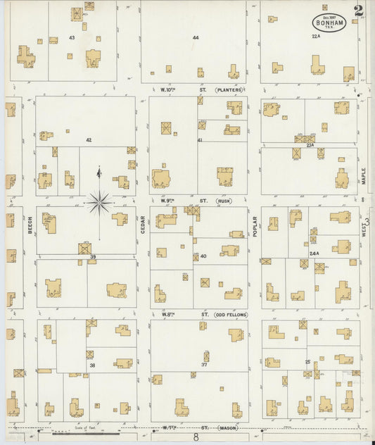 Sanborn Fire Insurance Map from Bonham, Fannin County, Texas (1897), Sheet #0002 - Historic Sanborn Fire Insurance Map Print, vintage old map wall art, antique decor, genealogy gift, Texas Texas map