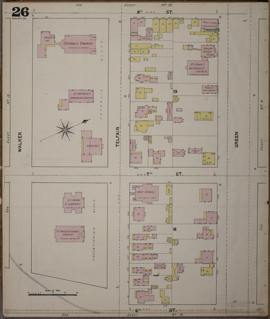 Sanborn Fire Insurance Map from Augusta, Richmond County, Georgia (1890), Sheet #0026 - Historic Sanborn Fire Insurance Map Print, vintage old map wall art, antique decor, genealogy gift, Georgia Georgia map