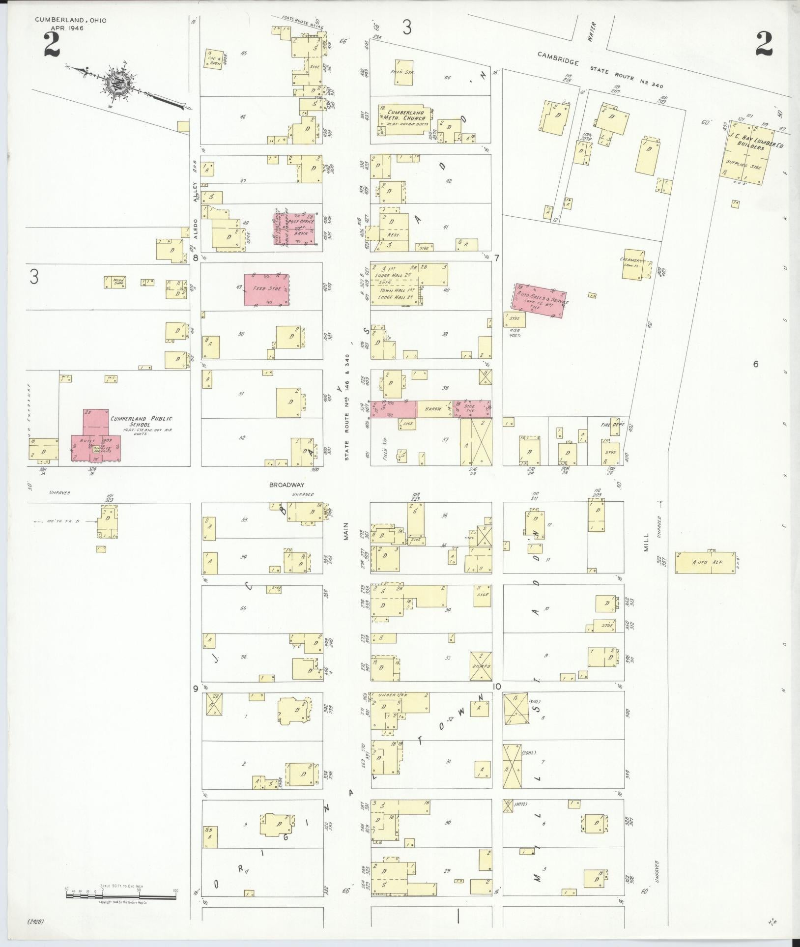 Sanborn Fire Insurance Map from Cumberland, Guernsey County, Ohio (1946), Sheet #0002 - Historic Sanborn Fire Insurance Map Print, vintage old map wall art, antique decor, genealogy gift, Ohio Ohio map
