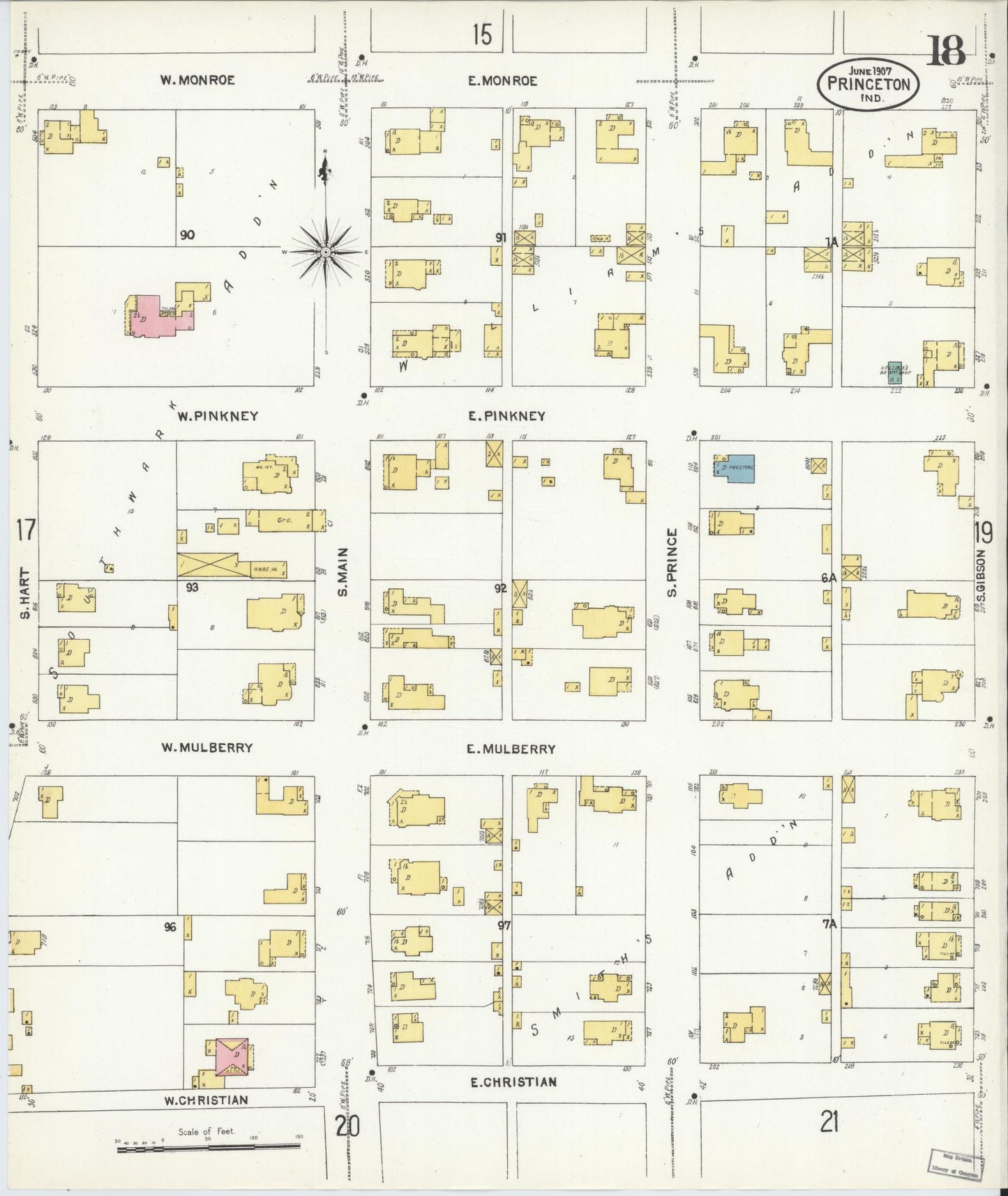 Sanborn Fire Insurance Map from Princeton, Gibson County, Indiana (1907), Sheet #0018 - Complete Map Set gallery image, historic Sanborn map, vintage wall art, Indiana Indiana