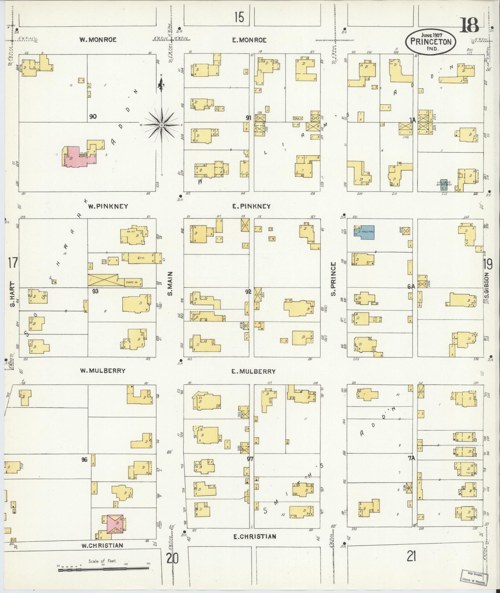 Sanborn Fire Insurance Map from Princeton, Gibson County, Indiana (1907), Sheet #0018 - Complete Map Set gallery image, historic Sanborn map, vintage wall art, Indiana Indiana