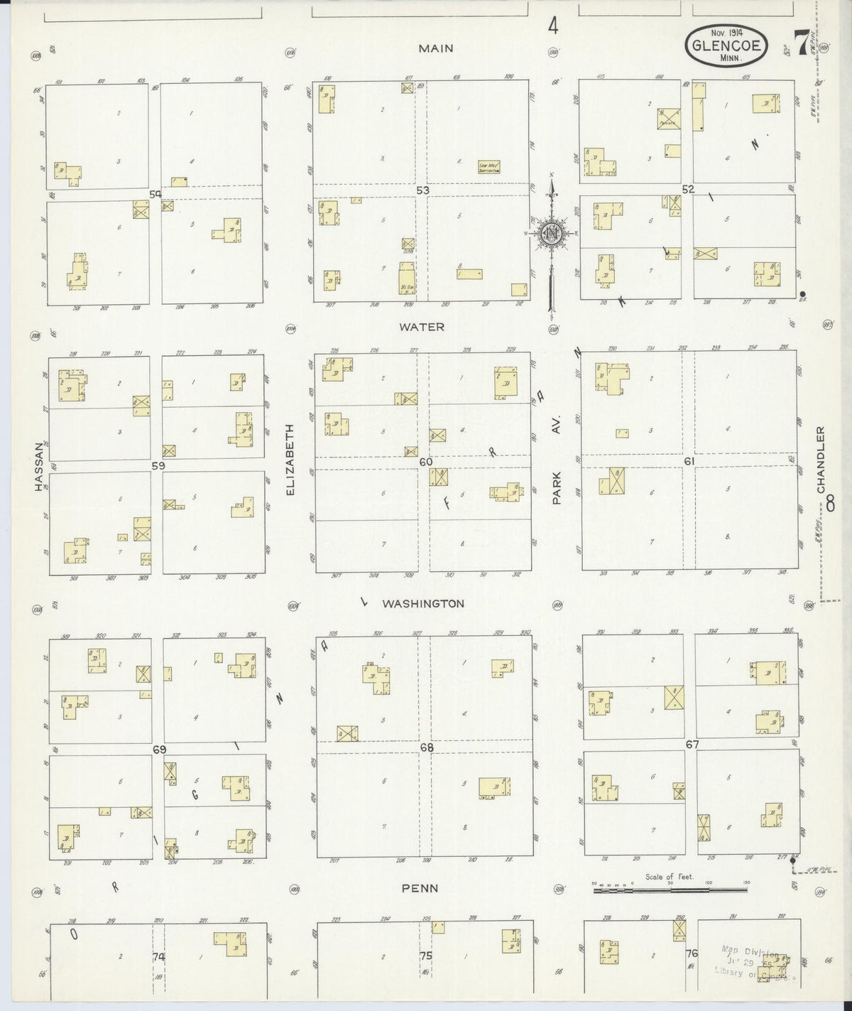 Sanborn Fire Insurance Map from Glencoe, Mcleod County, Minnesota (1914), Sheet #0007 - Historic Sanborn Fire Insurance Map Print, vintage old map wall art, antique decor, genealogy gift, Minnesota Minnesota map