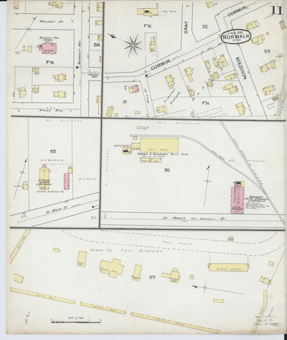 Sanborn Fire Insurance Map from Norwalk, Huron County, Ohio (1893), Sheet #0011 - Historic Sanborn Fire Insurance Map Print, vintage old map wall art, antique decor, genealogy gift, Ohio Ohio map