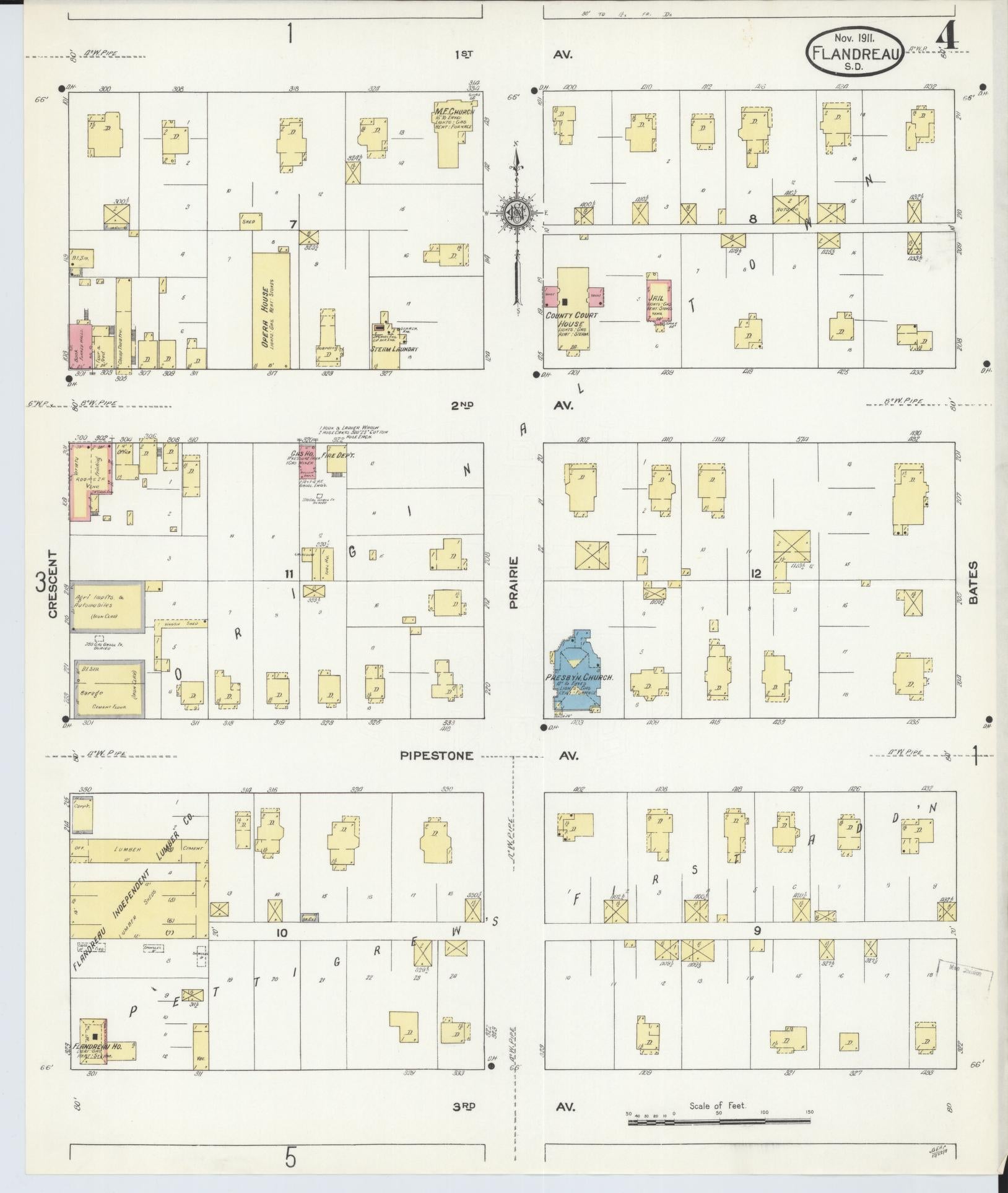 Sanborn Fire Insurance Map from Flandreau, Moody County, South Dakota (1911), Sheet #0004 - Complete Map Set gallery image, historic Sanborn map, vintage wall art, South Dakota South Dakota