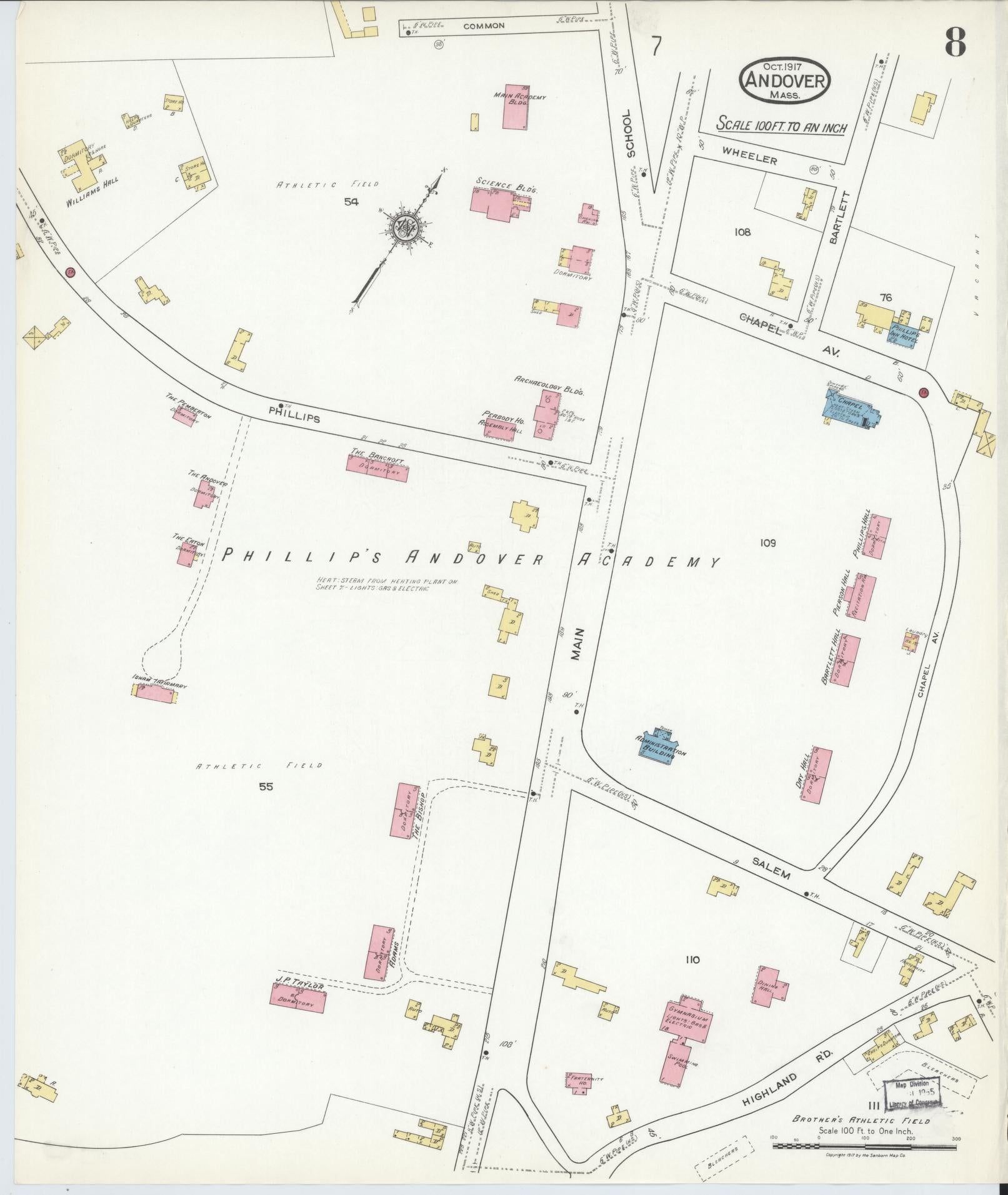 Sanborn Fire Insurance Map from Andover, Essex County, Massachusetts (1917), Sheet #0008 - Complete Map Set gallery image, historic Sanborn map, vintage wall art, Massachusetts Massachusetts