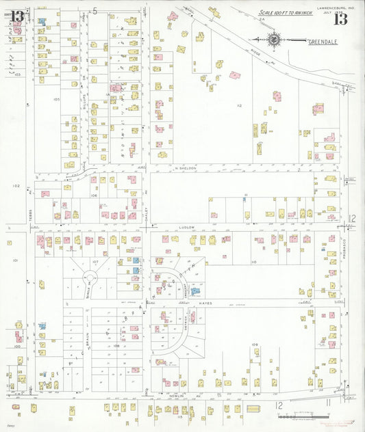 Sanborn Fire Insurance Map from Lawrenceburg, Dearborn County, Indiana (1939), Sheet #0013 - Historic Sanborn Fire Insurance Map Print, vintage old map wall art, antique decor, genealogy gift, Indiana Indiana map