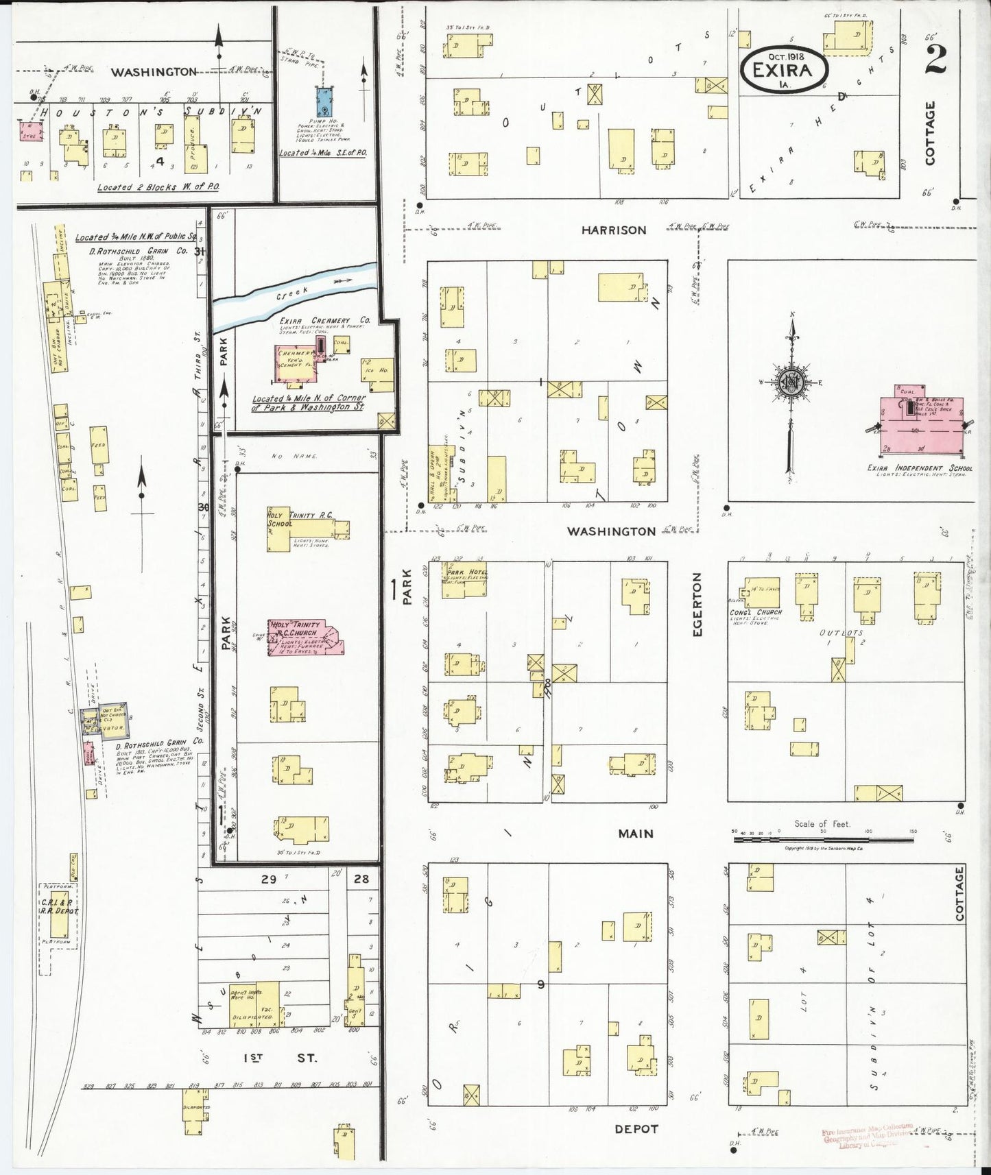 Sanborn Fire Insurance Map from Exira, Audubon County, Iowa (1918), Sheet #0002 - Historic Sanborn Fire Insurance Map Print, vintage old map wall art