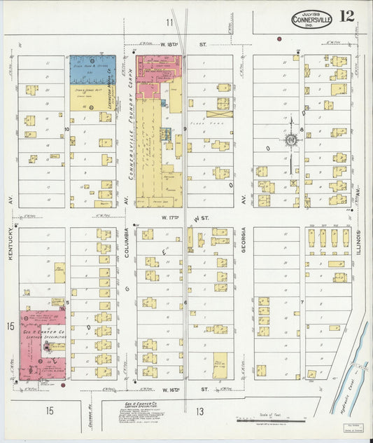 Sanborn Fire Insurance Map from Connersville, Fayette County, Indiana (1919), Sheet #0012 - Historic Sanborn Fire Insurance Map Print, vintage old map wall art, antique decor, genealogy gift, Indiana Indiana map