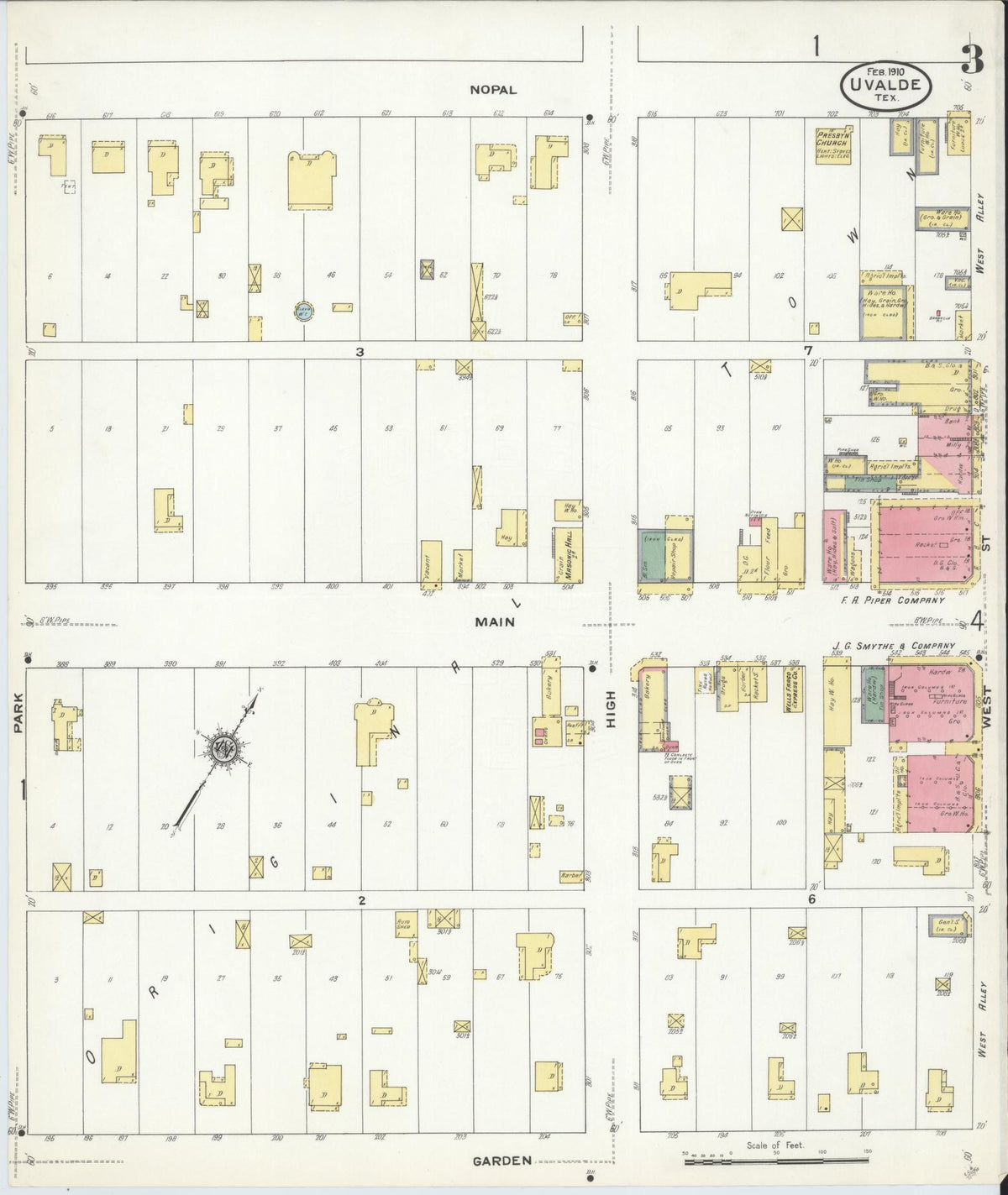 Sanborn Fire Insurance Map from Uvalde, Uvalde County, Texas (1910), Sheet #0003 - Historic Sanborn Fire Insurance Map Print, vintage old map wall art, antique decor, genealogy gift, Texas Texas map