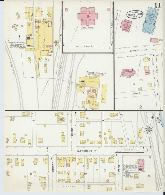 Sanborn Fire Insurance Map from Massillon, Stark County, Ohio (1896), Sheet #0011 - Historic Sanborn Fire Insurance Map Print, vintage old map wall art, antique decor, genealogy gift, Ohio Ohio map