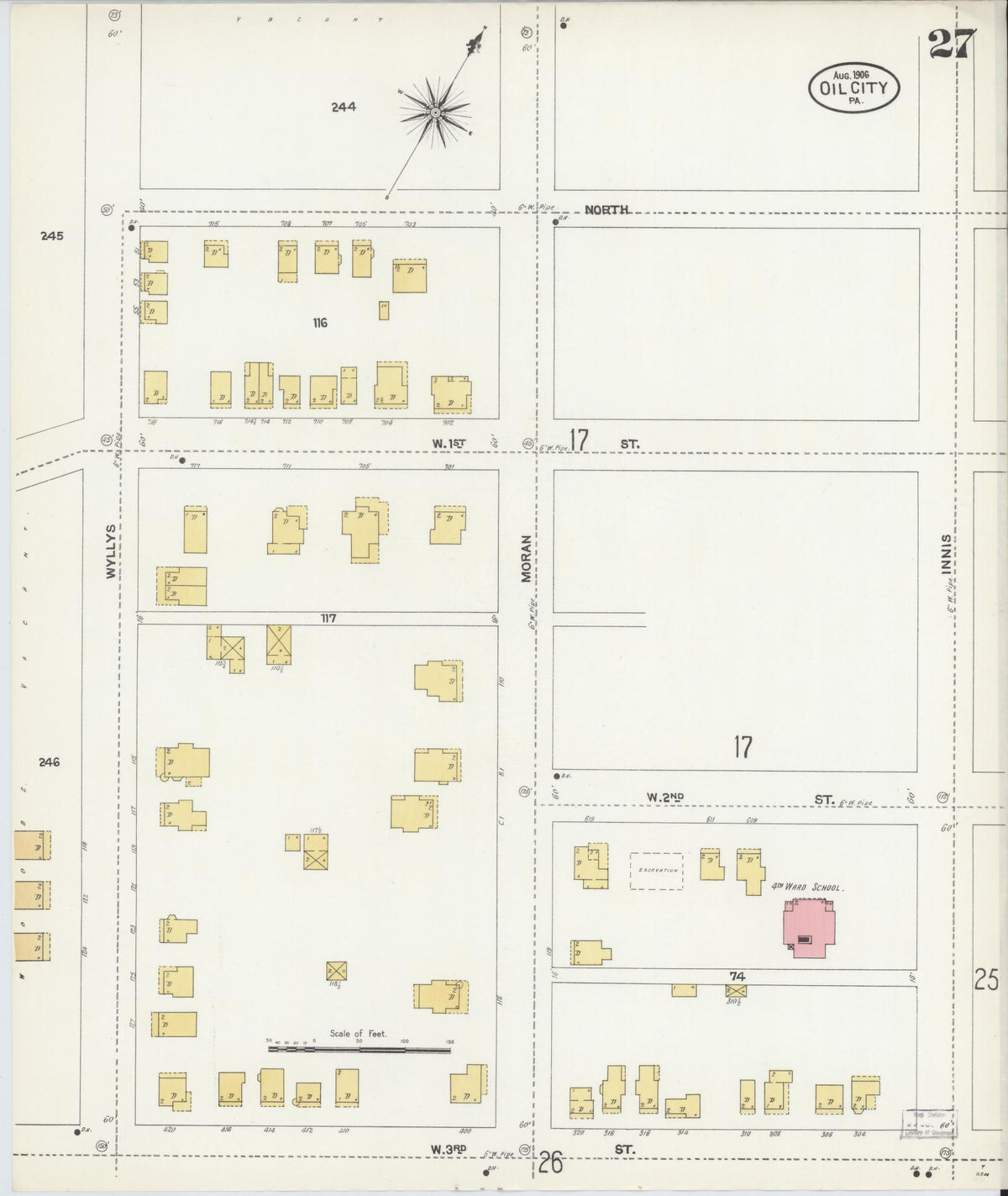 Sanborn Fire Insurance Map from Oil City, Venango County, Pennsylvania (1906), Sheet #0027 - Historic Sanborn Fire Insurance Map Print, vintage old map wall art, antique decor, genealogy gift, Pennsylvania Pennsylvania map