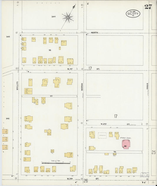 Sanborn Fire Insurance Map from Oil City, Venango County, Pennsylvania (1906), Sheet #0027 - Historic Sanborn Fire Insurance Map Print, vintage old map wall art, antique decor, genealogy gift, Pennsylvania Pennsylvania map