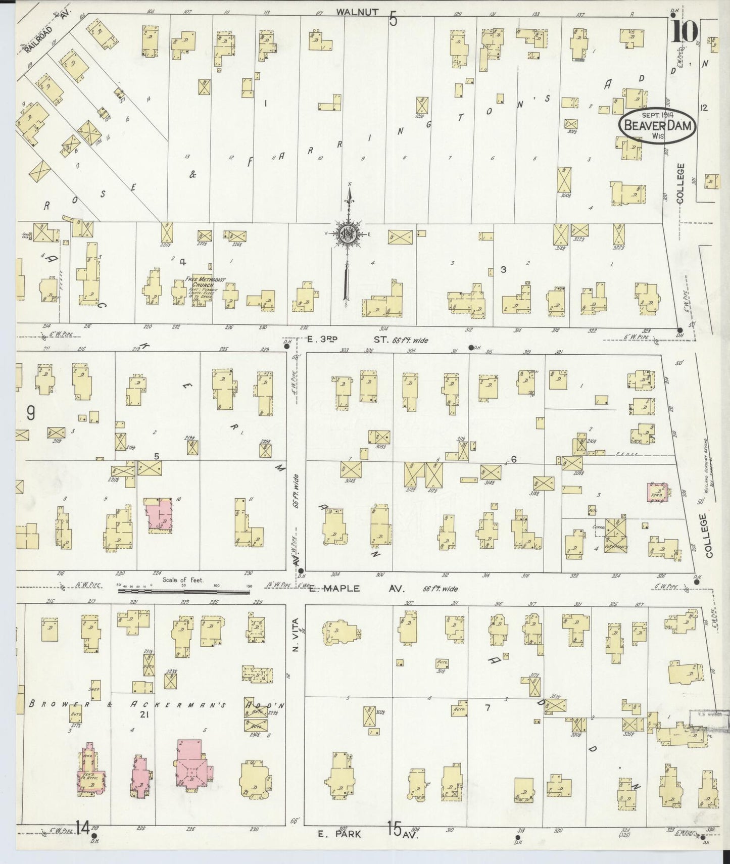 Sanborn Fire Insurance Map from Beaver Dam, Dodge County, Wisconsin (1914), Sheet #0010 - Complete Map Set gallery image, historic Sanborn map, vintage wall art, Wisconsin Wisconsin