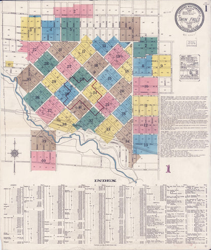 Sanborn Fire Insurance Map from Twin Falls, Twin Falls County, Idaho (1922), Sheet #0001 - Complete Map Set gallery image, historic Sanborn map, vintage wall art, Falls Idaho