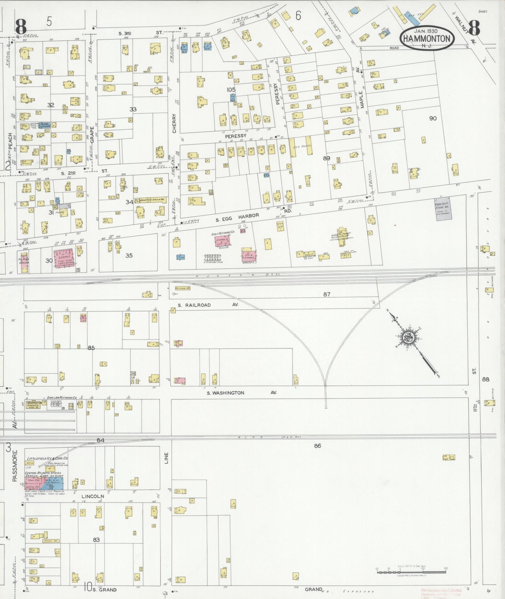 Sanborn Fire Insurance Map from Hammonton, Atlantic County, New Jersey (1930), Sheet #0008 - Complete Map Set gallery image, historic Sanborn map, vintage wall art, New Jersey New Jersey