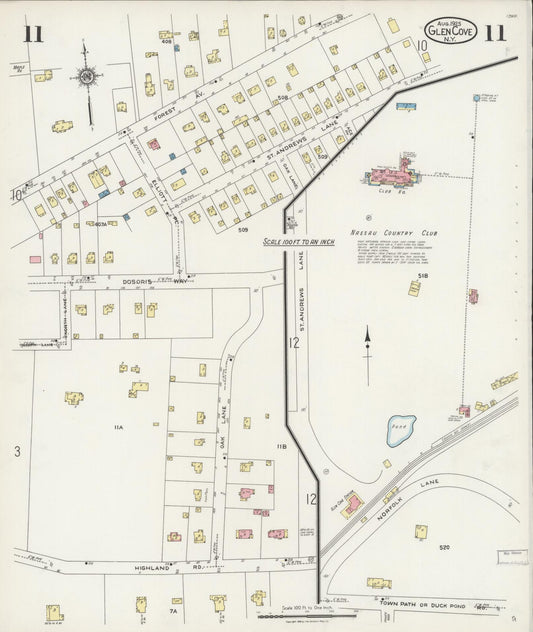 Sanborn Fire Insurance Map from Glen Cove, Nassau County, New York (1925), Sheet #0011 - Historic Sanborn Fire Insurance Map Print, vintage old map wall art, antique decor, genealogy gift, New York New York map