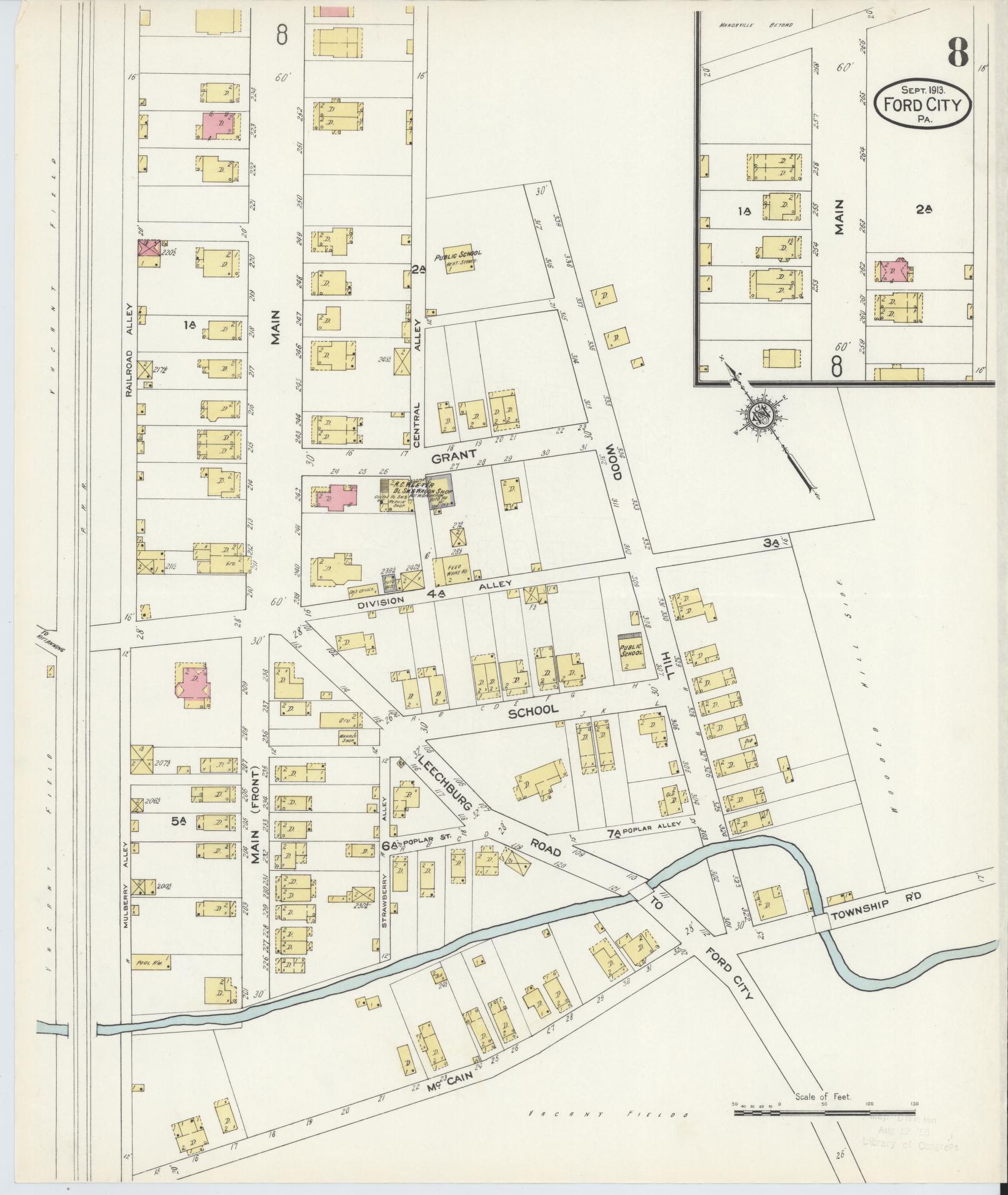 Sanborn Fire Insurance Map from Ford City, Armstrong County, Pennsylvania (1913), Sheet #0008 - Historic Sanborn Fire Insurance Map Print, vintage old map wall art, antique decor, genealogy gift, Pennsylvania Pennsylvania map