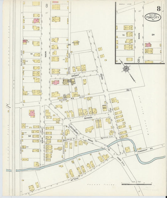 Sanborn Fire Insurance Map from Ford City, Armstrong County, Pennsylvania (1913), Sheet #0008 - Historic Sanborn Fire Insurance Map Print, vintage old map wall art, antique decor, genealogy gift, Pennsylvania Pennsylvania map