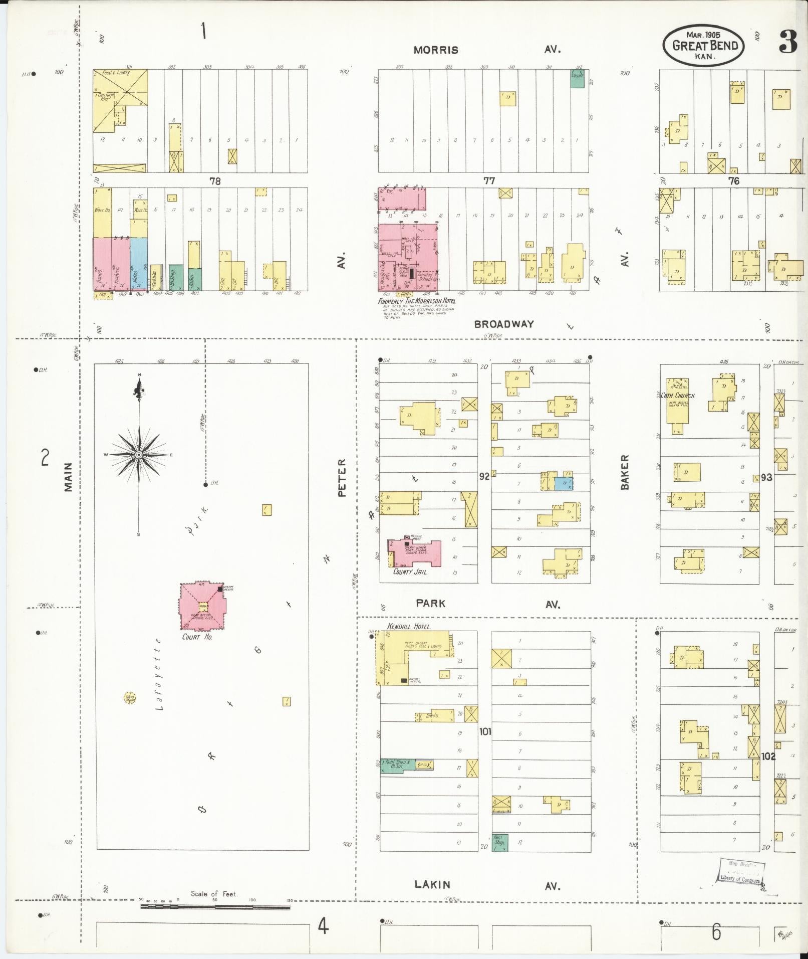 Sanborn Fire Insurance Map from Great Bend, Barton County, Kansas (1905), Sheet #0003 - Historic Sanborn Fire Insurance Map Print, vintage old map wall art, antique decor, genealogy gift, Kansas Kansas map