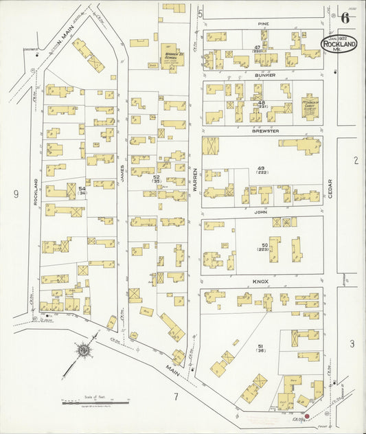 Sanborn Fire Insurance Map from Rockland, Knox County, Maine (1922), Sheet #0006 - Historic Sanborn Fire Insurance Map Print, vintage old map wall art, antique decor, genealogy gift, Maine Maine map