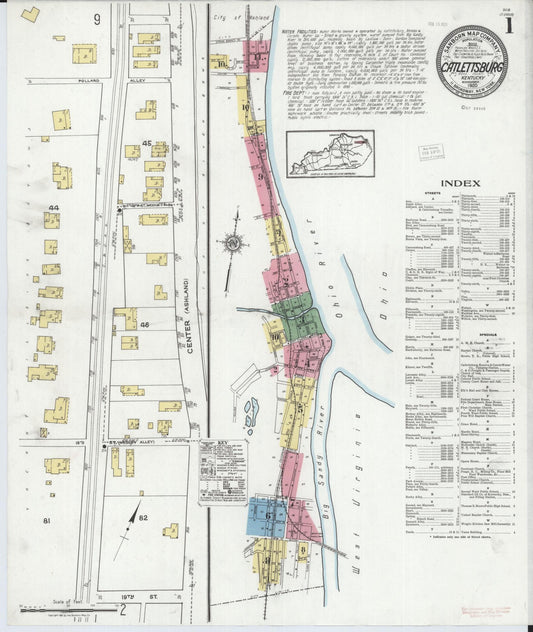 Sanborn Fire Insurance Map from Catlettsburg, Boyd County, Kentucky (1920), Sheet #0001 - Historic Sanborn Fire Insurance Map Print, vintage old map wall art, antique decor, genealogy gift, Kentucky Kentucky map