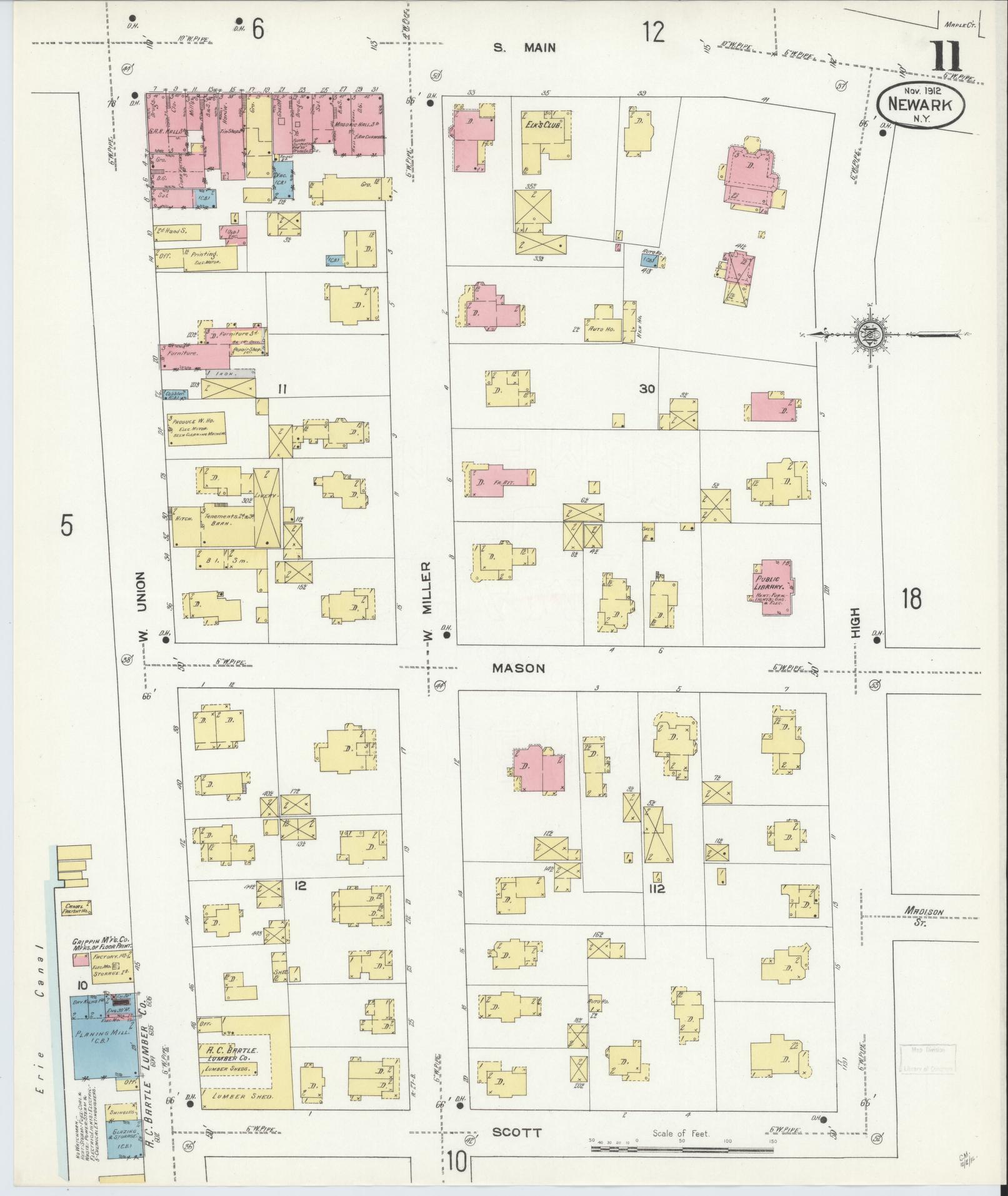 Sanborn Fire Insurance Map from Newark, Wayne County, New York (1912), Sheet #0011 - Complete Map Set gallery image, historic Sanborn map, vintage wall art, New York New York