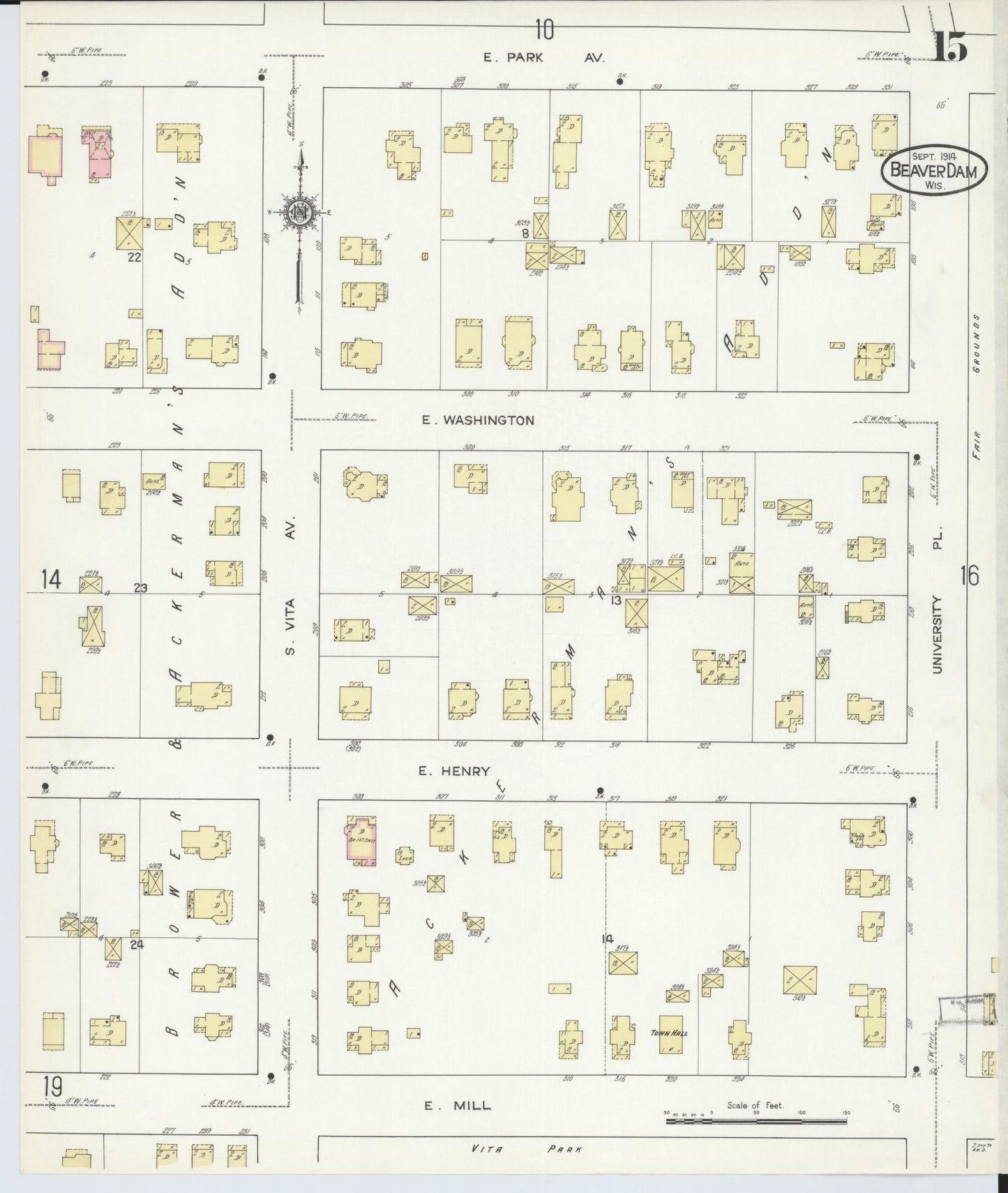 Sanborn Fire Insurance Map from Beaver Dam, Dodge County, Wisconsin (1914), Sheet #0015 - Historic Sanborn Fire Insurance Map Print, vintage old map wall art, antique decor, genealogy gift, Wisconsin Wisconsin map