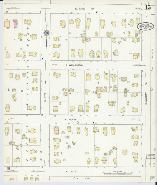 Sanborn Fire Insurance Map from Beaver Dam, Dodge County, Wisconsin (1914), Sheet #0015 - Historic Sanborn Fire Insurance Map Print, vintage old map wall art, antique decor, genealogy gift, Wisconsin Wisconsin map