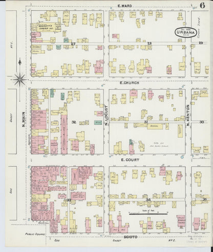 Sanborn Fire Insurance Map from Urbana, Champaign County, Ohio (1890), Sheet #0006 - Complete Map Set gallery image, historic Sanborn map, vintage wall art, Ohio Ohio