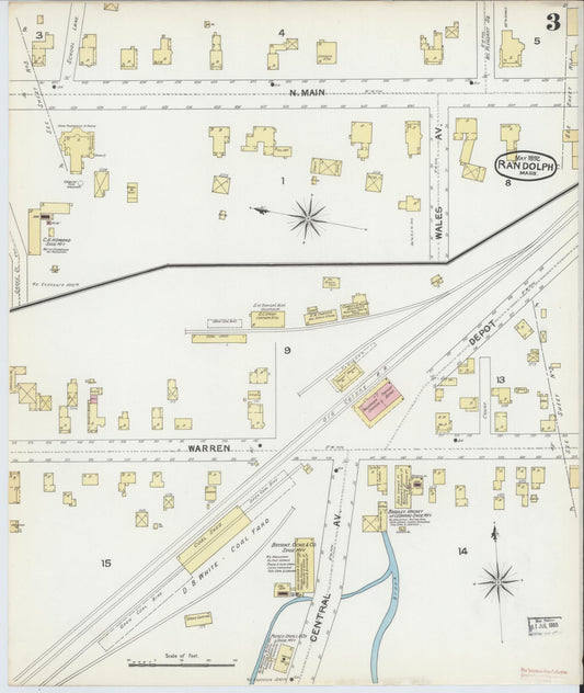 Sanborn Fire Insurance Map from Randolph, Norfolk County, Massachusetts (1892), Sheet #0003 - Historic Sanborn Fire Insurance Map Print, vintage old map wall art, antique decor, genealogy gift, Massachusetts Massachusetts map