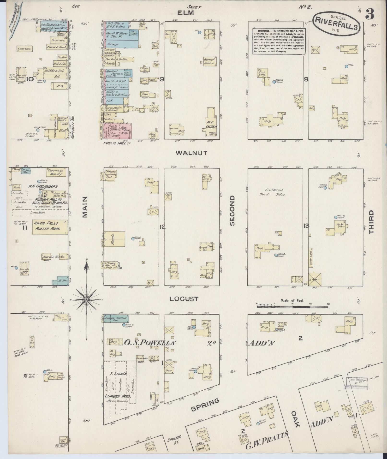 Sanborn Fire Insurance Map from River Falls, St. Croix and Pierce Counties, Wisconsin (1884), Sheet #0003 - Complete Map Set gallery image, historic Sanborn map, vintage wall art, Wisconsin Wisconsin