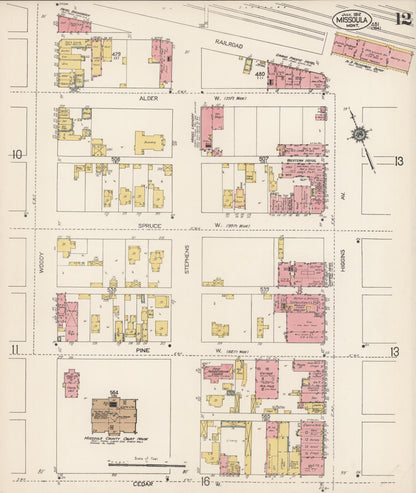 Sanborn Fire Insurance Map from Missoula, Missoula County, Montana (1912), Sheet #0012 - Complete Map Set gallery image, historic Sanborn map, vintage wall art, Montana Montana