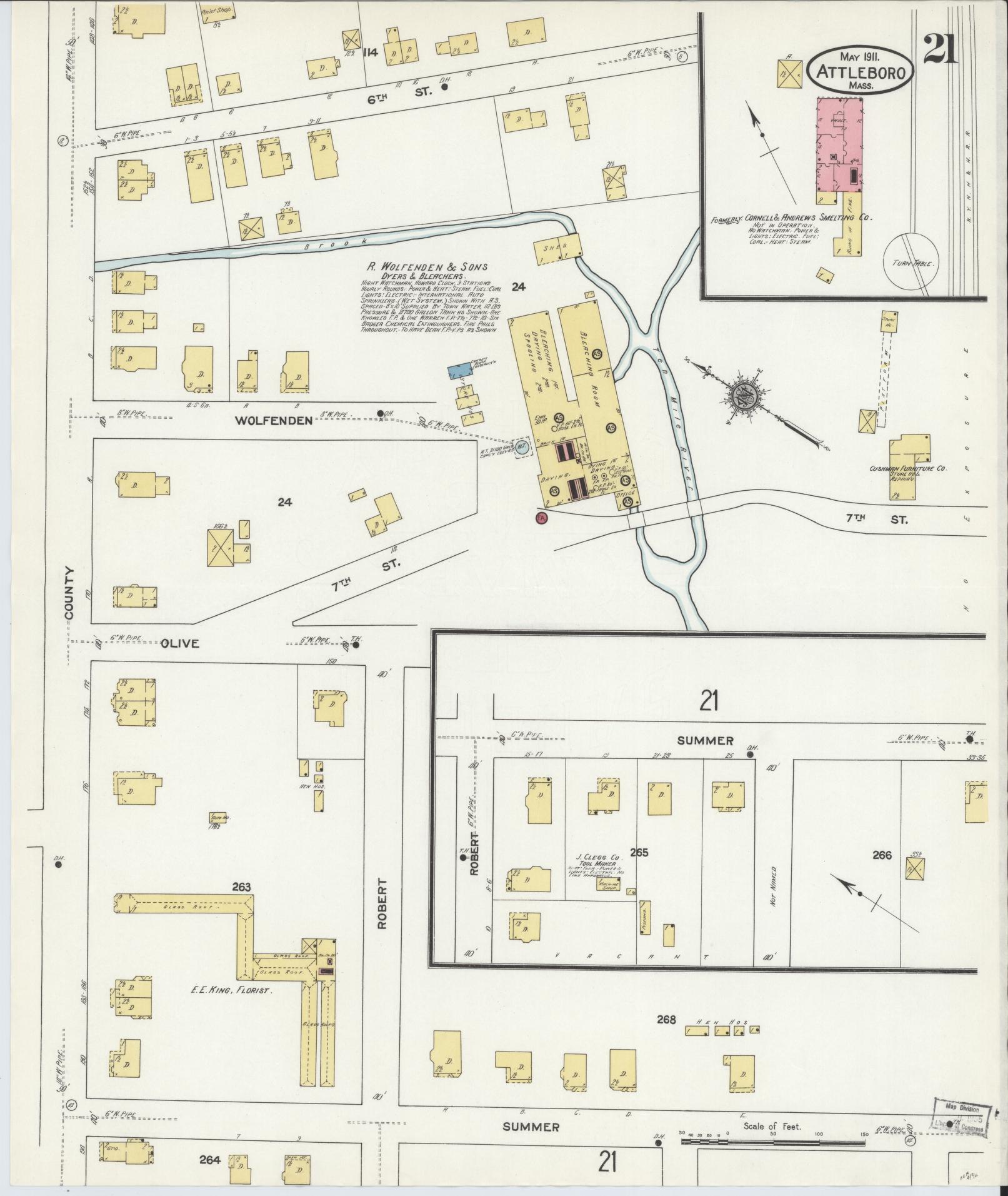 Sanborn Fire Insurance Map from Attleboro, Bristol County, Massachusetts (1911), Sheet #0021 - Historic Sanborn Fire Insurance Map Print, vintage old map wall art, antique decor, genealogy gift, Massachusetts Massachusetts map