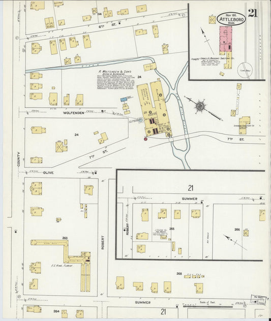 Sanborn Fire Insurance Map from Attleboro, Bristol County, Massachusetts (1911), Sheet #0021 - Historic Sanborn Fire Insurance Map Print, vintage old map wall art, antique decor, genealogy gift, Massachusetts Massachusetts map