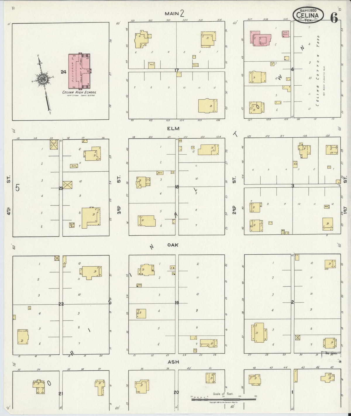 Sanborn Fire Insurance Map from Celina, Collin County, Texas (1920), Sheet #0006 - Historic Sanborn Fire Insurance Map Print, vintage old map wall art, antique decor, genealogy gift, Texas Texas map