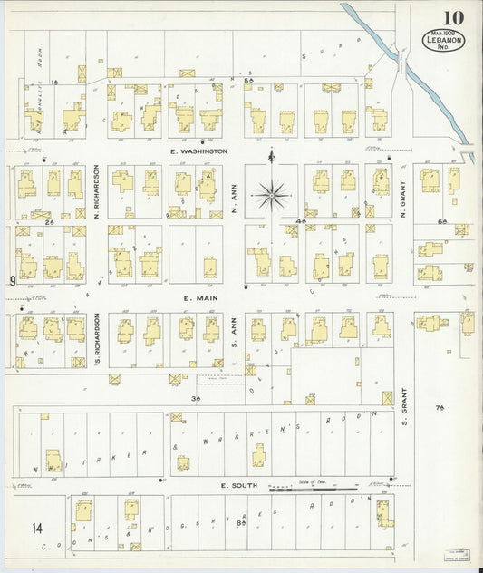 Sanborn Fire Insurance Map from Lebanon, Boone County, Indiana (1909), Sheet #0010 - Historic Sanborn Fire Insurance Map Print, vintage old map wall art, antique decor, genealogy gift, Indiana Indiana map