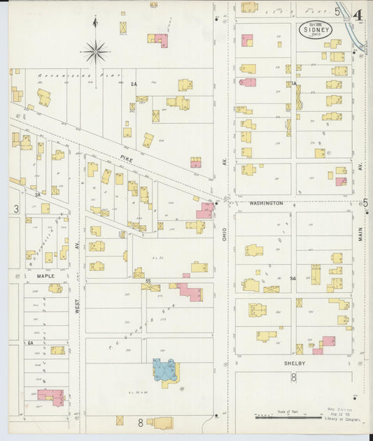 Sanborn Fire Insurance Map from Sidney, Shelby County, Ohio (1898), Sheet #0004 - Historic Sanborn Fire Insurance Map Print, vintage old map wall art, antique decor, genealogy gift, Ohio Ohio map