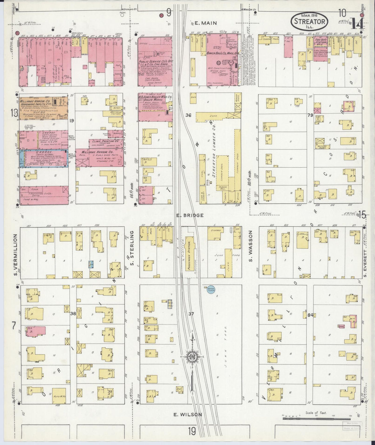 Sanborn Fire Insurance Map from Streator, La Salle County, Illinois (1916), Sheet #0014 - Complete Map Set gallery image, historic Sanborn map, vintage wall art, Illinois Illinois