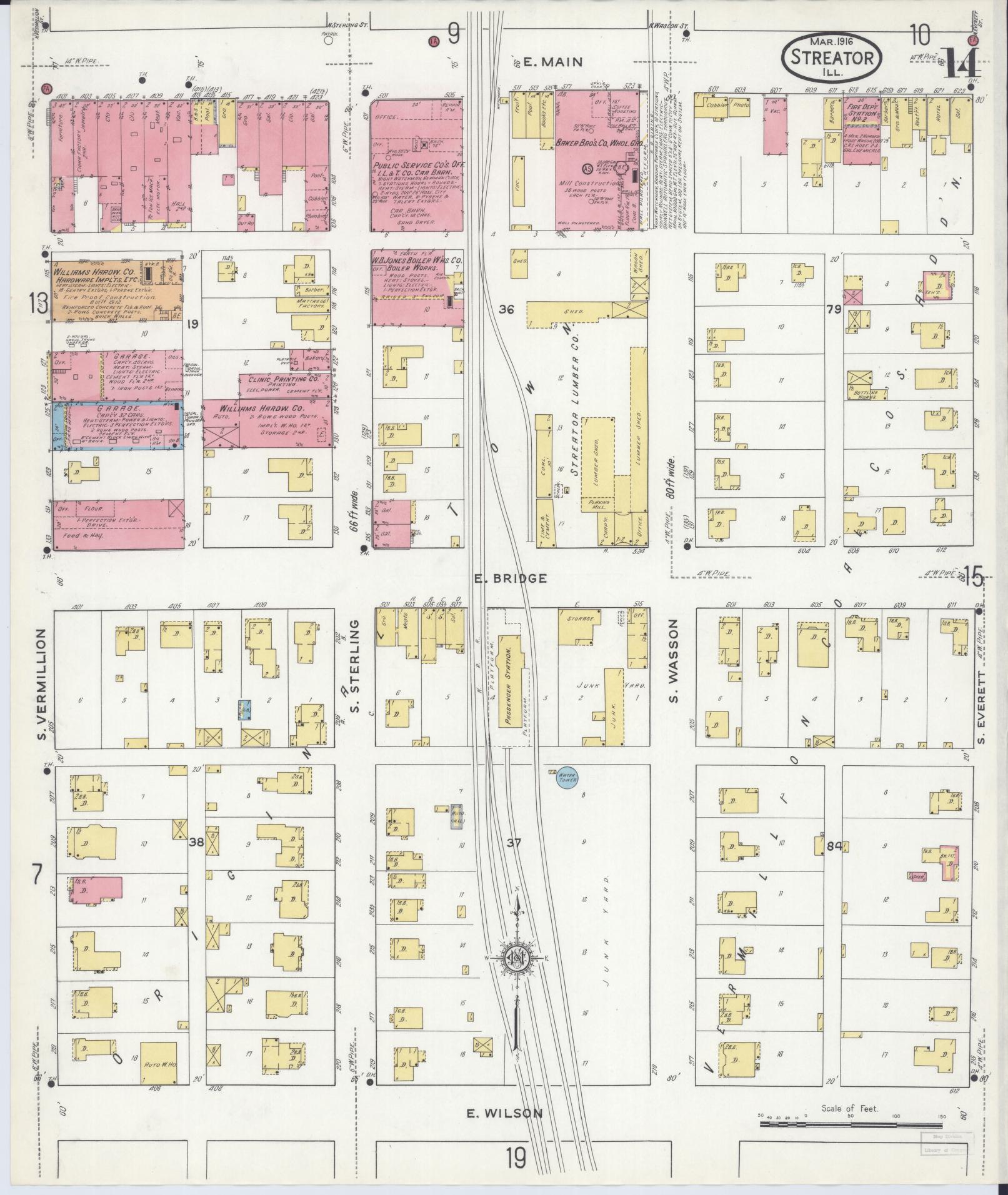 Sanborn Fire Insurance Map from Streator, La Salle County, Illinois (1916), Sheet #0014 - Complete Map Set gallery image, historic Sanborn map, vintage wall art, Illinois Illinois