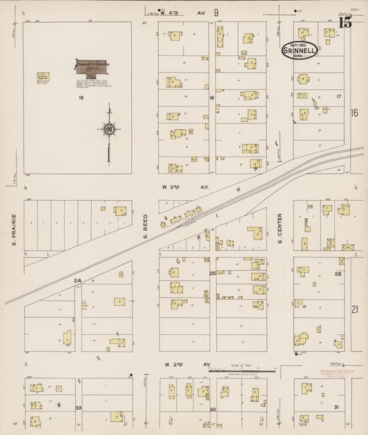 Sanborn Fire Insurance Map from Grinnell, Poweshiek County, Iowa (1922), Sheet #0015 - Historic Sanborn Fire Insurance Map Print, vintage old map wall art