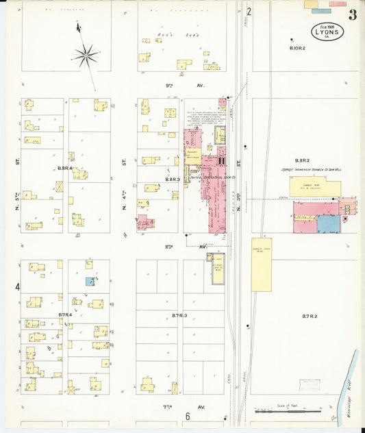 Sanborn Fire Insurance Map from Lyons, Clinton County, Iowa (1909), Sheet #0003 - Historic Sanborn Fire Insurance Map Print, vintage old map wall art