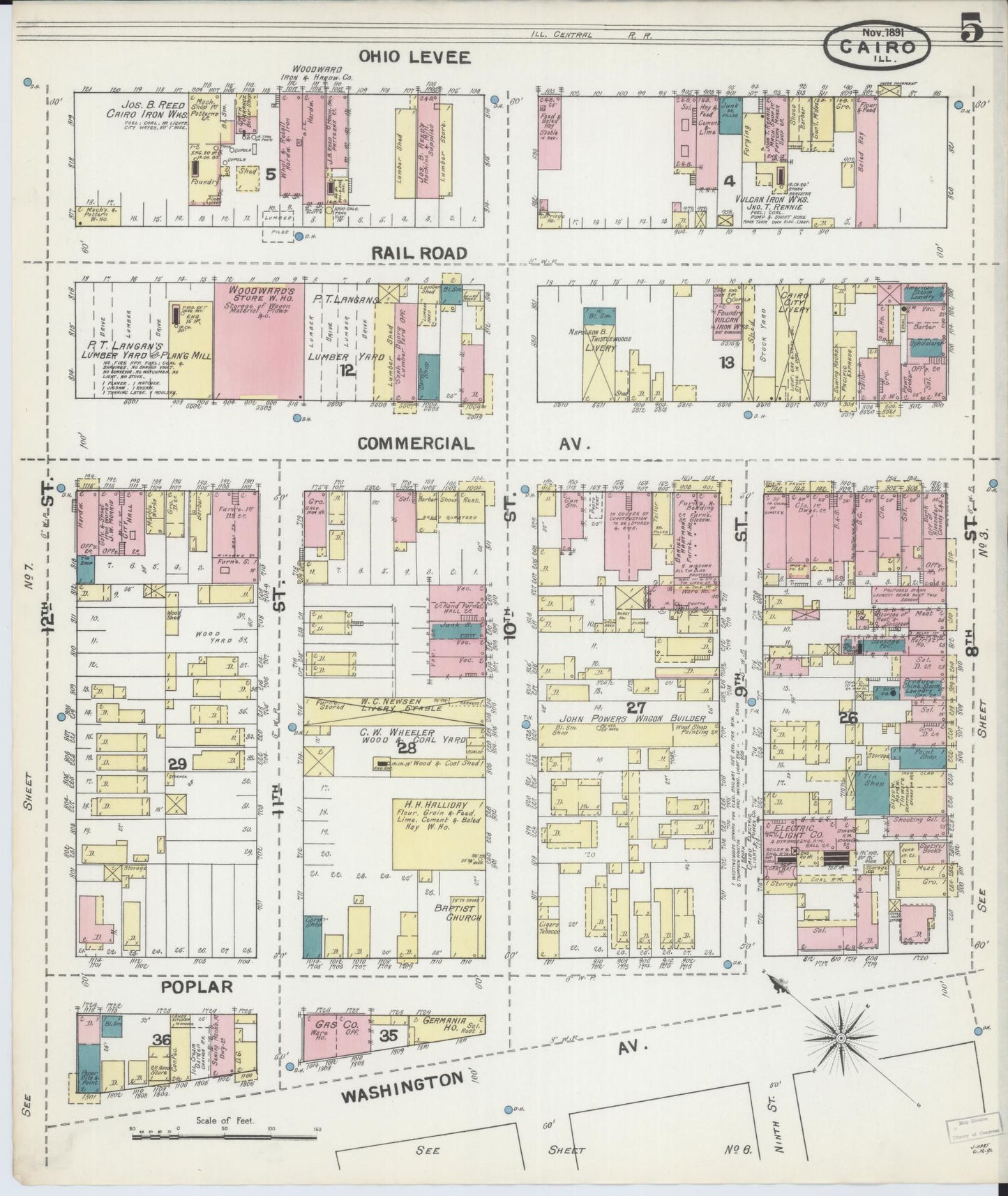 Sanborn Fire Insurance Map from Cairo, Alexander County, Illinois (1891), Sheet #0005 - Complete Map Set gallery image, historic Sanborn map, vintage wall art, Illinois Illinois