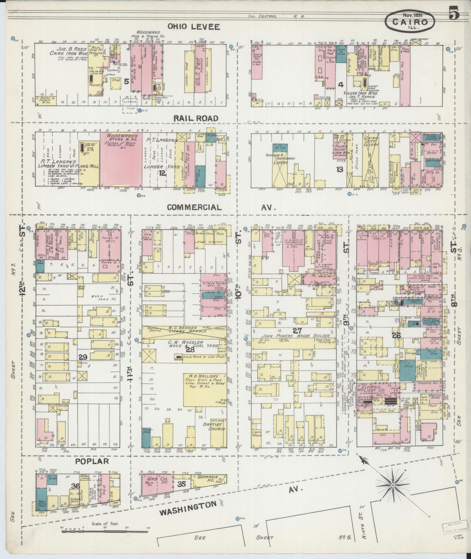 Sanborn Fire Insurance Map from Cairo, Alexander County, Illinois (1891), Sheet #0005 - Complete Map Set gallery image, historic Sanborn map, vintage wall art, Illinois Illinois