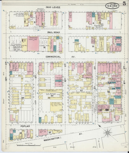 Sanborn Fire Insurance Map from Cairo, Alexander County, Illinois (1891), Sheet #0005 - Complete Map Set gallery image, historic Sanborn map, vintage wall art, Illinois Illinois