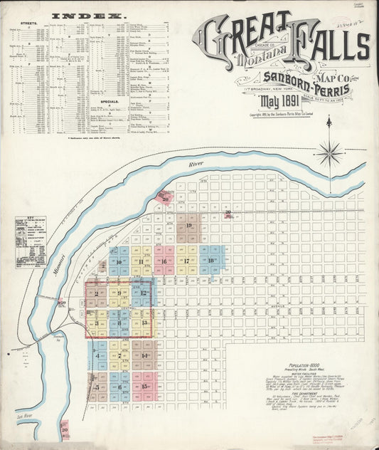 Sanborn Fire Insurance Map from Great Falls, Cascade County, Montana (1891), Sheet #0001 - Complete Map Set gallery image, historic Sanborn map, vintage wall art, Montana Montana