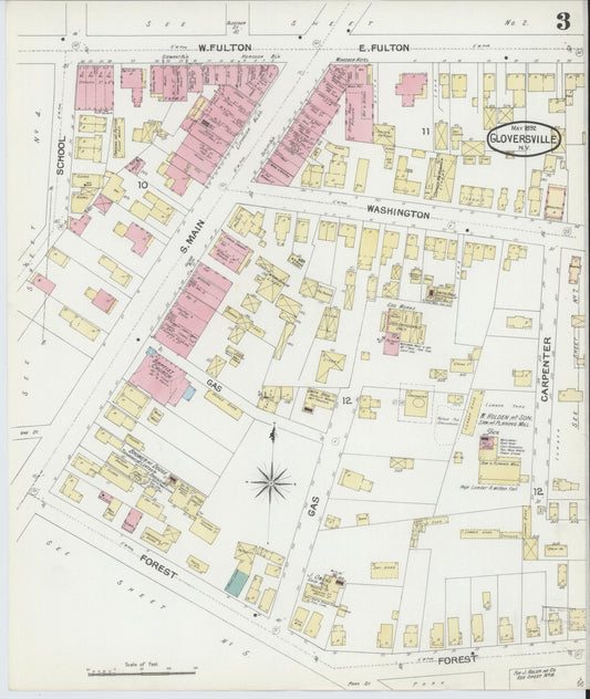 Sanborn Fire Insurance Map from Gloversville, Fulton County, New York (1892), Sheet #0003 - Historic Sanborn Fire Insurance Map Print, vintage old map wall art, antique decor, genealogy gift, New York New York map