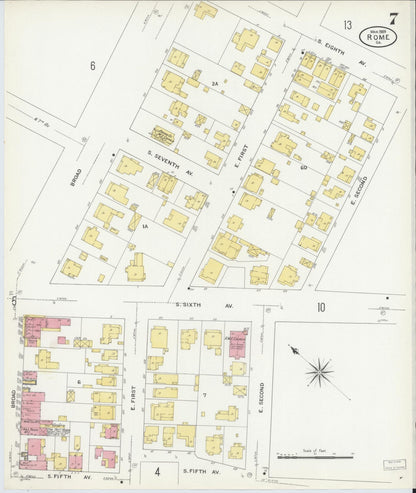 Sanborn Fire Insurance Map from Rome, Floyd County, Georgia (1909), Sheet #0007 - Complete Map Set gallery image, historic Sanborn map, vintage wall art, Georgia Georgia