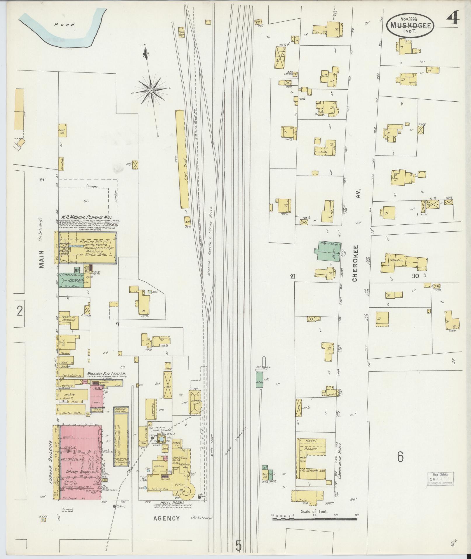 Sanborn Fire Insurance Map from Muskogee, Muskogee County, Oklahoma (1898), Sheet #0004 - Complete Map Set gallery image, historic Sanborn map, vintage wall art, Oklahoma Oklahoma